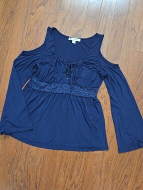 Boston Proper Cold-Shoulder Lace Baby Doll Long Sleeve Top Size M